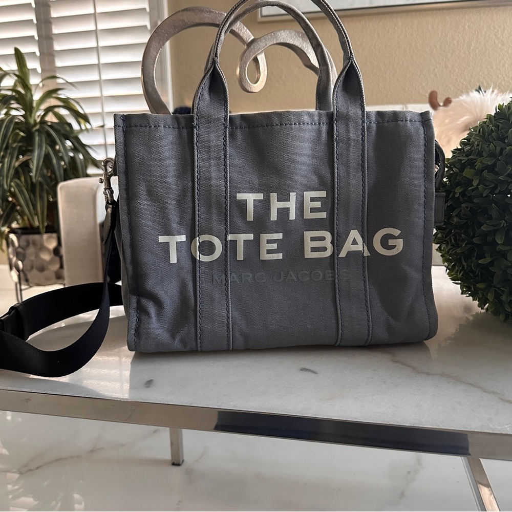 Marc Jacobs Gray Canvas Tote Bag with Bold Text